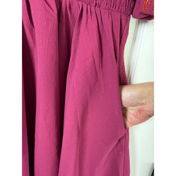 Entro Anthropologie Embroidered Bubble Sleeve Smocked Minidress size Large - Picture 6 of 7